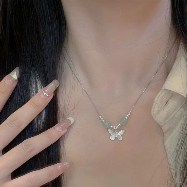 Hetian Jade Small Pieces Of Silver Butterfly Bracelet Necklace Female Niche - Image 7