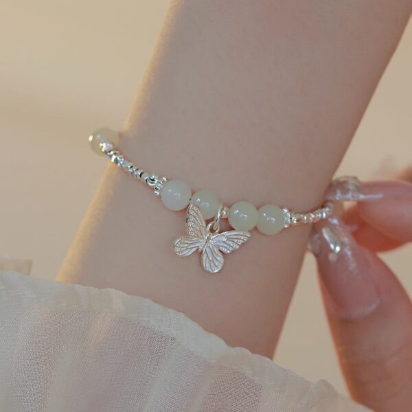 Hetian Jade Small Pieces Of Silver Butterfly Bracelet Necklace Female Niche - Image 2