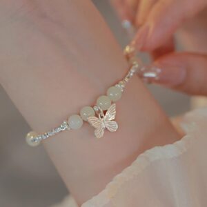 Hetian Jade Small Pieces Of Silver Butterfly Bracelet Necklace Female Niche
