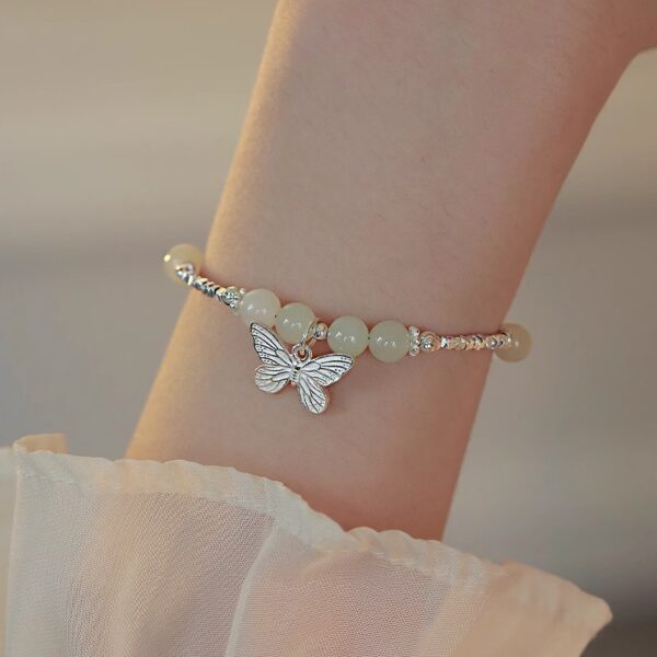 Hetian Jade Small Pieces Of Silver Butterfly Bracelet Necklace Female Niche - Image 5