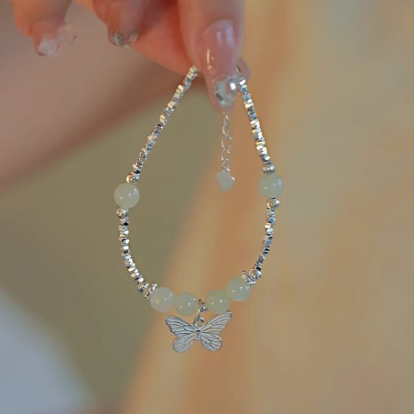 Hetian Jade Small Pieces Of Silver Butterfly Bracelet Necklace Female Niche - Image 4