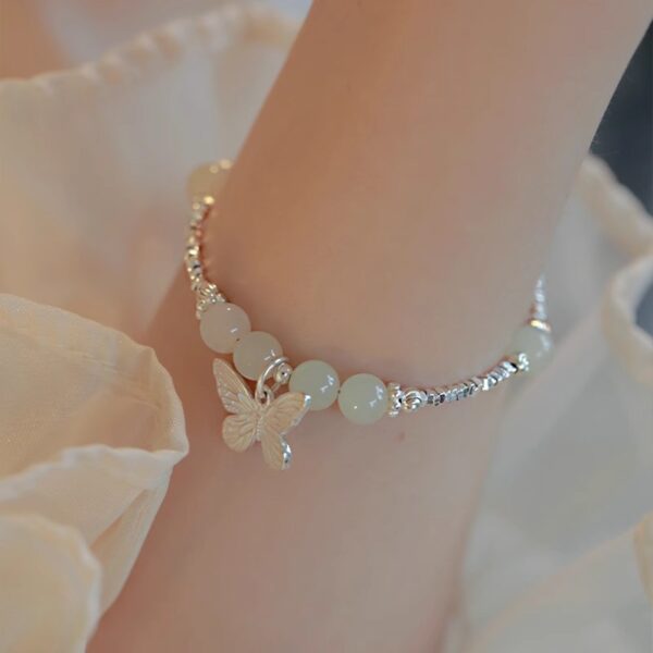 Hetian Jade Small Pieces Of Silver Butterfly Bracelet Necklace Female Niche - Image 6
