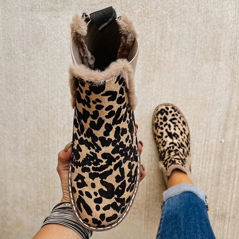 Leopard Shoes Warm Plush Ankle Boots For Women - Image 3