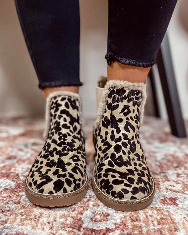 Leopard Shoes Warm Plush Ankle Boots For Women - Image 2